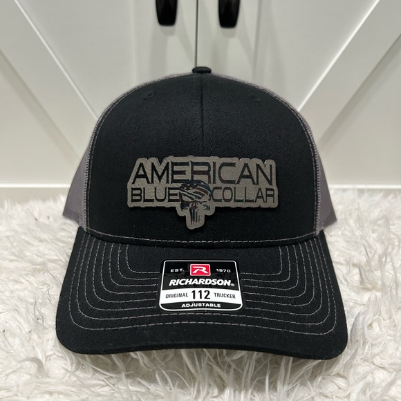Laser engraved American Blue Collar Richardson 112 trucker hat. - Picture 2 of 2